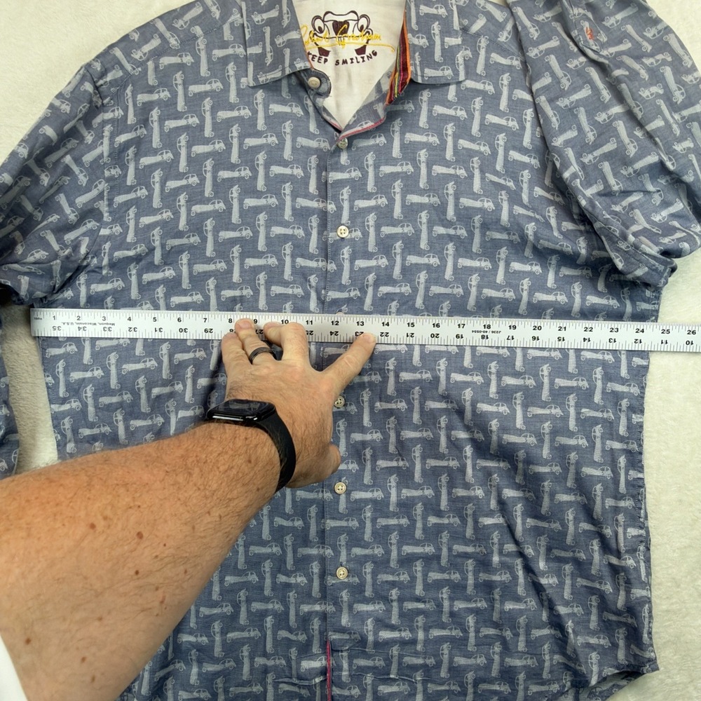 Robert Graham Button Up Shirt Men's L Blue Car Print Novelty Flip Cuff Stretch - Picture 7 of 10